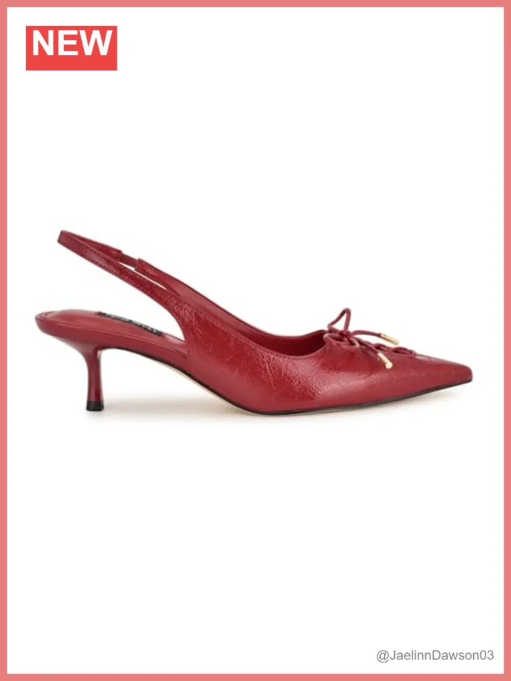 Nine West Anora Slingback Pointy Toe Faux Patent Leather Pumps Kitten Heel